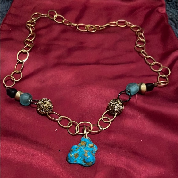 Fashion Jewelry Jewelry - Fashion Jewelry Gold and Blue Necklace with Artistic Pendant